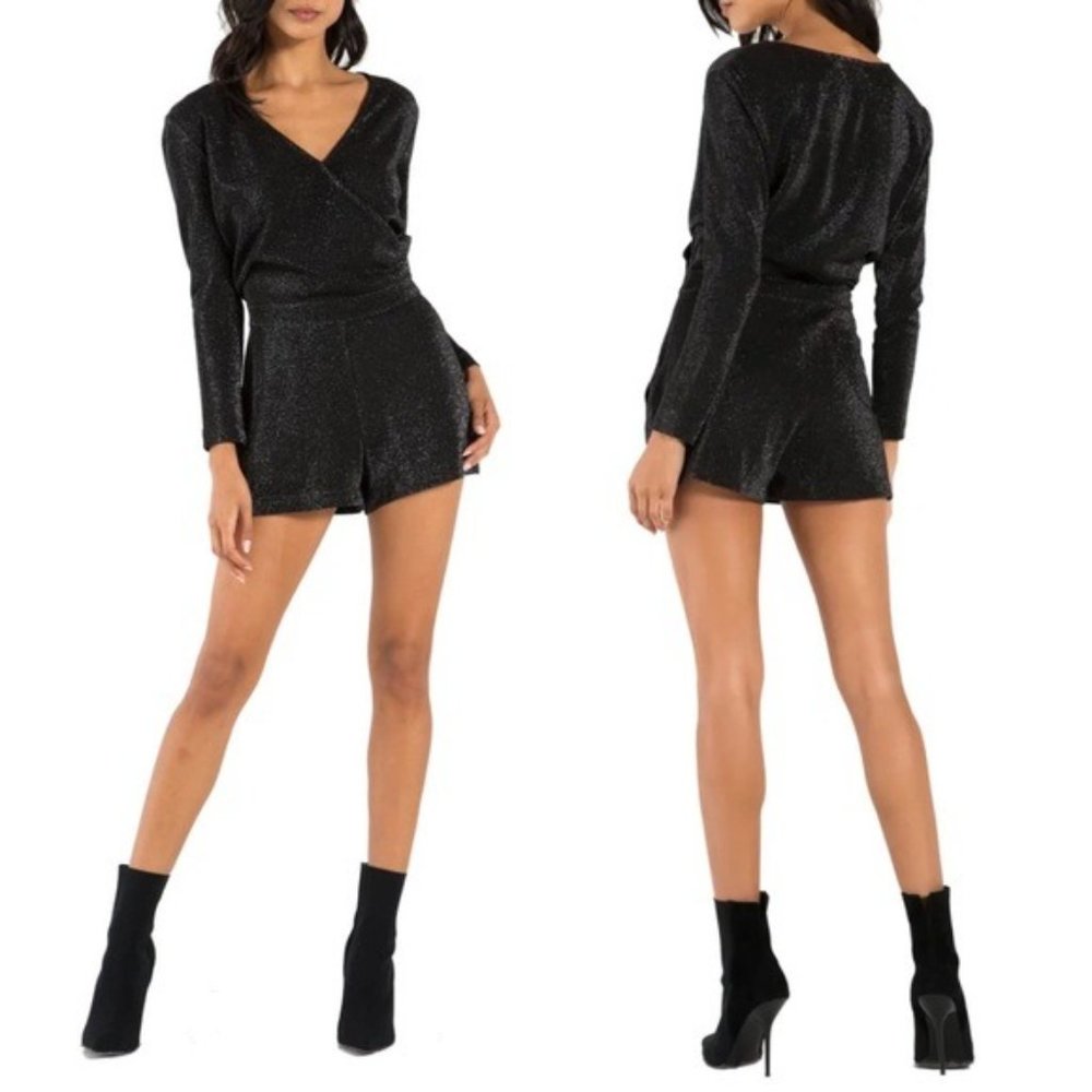 NWT n:Philanthropy Fire Sparkle Long-Sleeve Romper in Black